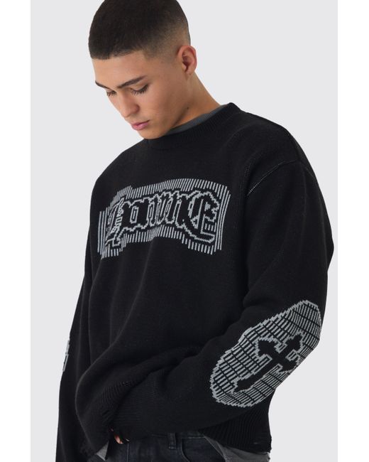 BoohooMAN Zerrissener Oversize Rundhals Homme Pullover in Black für Herren