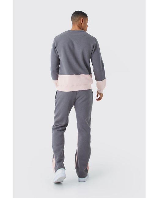 BoohooMAN Gray Limited Edition Slim Gusset Colour Block Tracksuit for men
