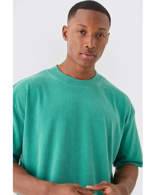 BoohooMAN Green Oversized Extended Neck Wash T-shirt for men