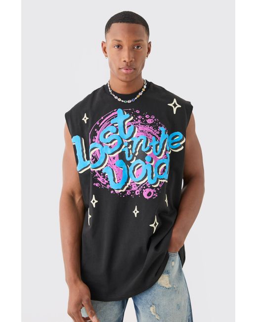 BoohooMAN Blue Oversized Lost In The Void Puff Print Tank for men