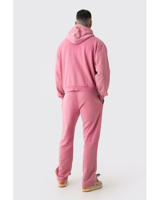 BoohooMAN Pink Tall Oversized Boxy Zip Hooded Acid Wash Tracksuit for men
