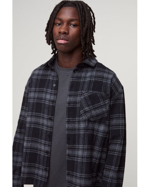 BoohooMAN Black Oversized Heavy Weight Check Overshirt for men