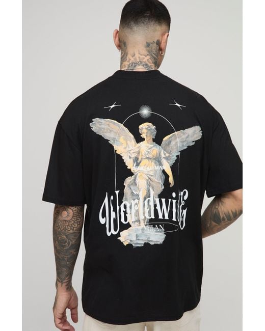 BoohooMAN Tall Oversize T-Shirt mit Renaissance Worldwide-Print in Black für Herren