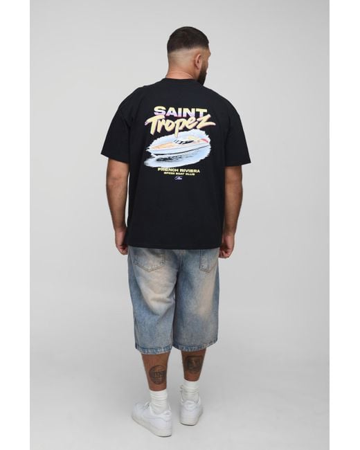 BoohooMAN Black Plus Oversized Saint Tropez Print T-Shirt for men