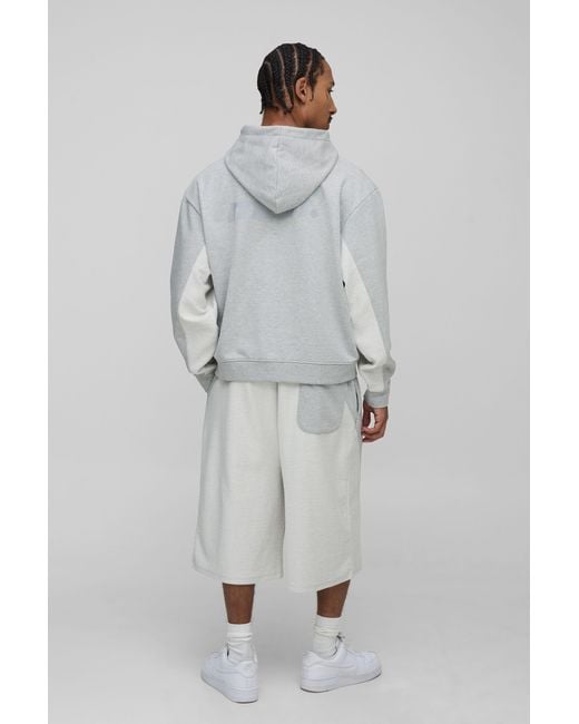 BoohooMAN Gray Oversized Reverse Loopback Drop Crotch Tracksuit for men