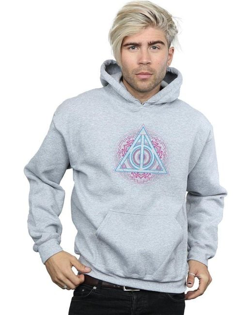 BoohooMAN Blue Harry Potter Neon Deathly Hallows Hoodie for men