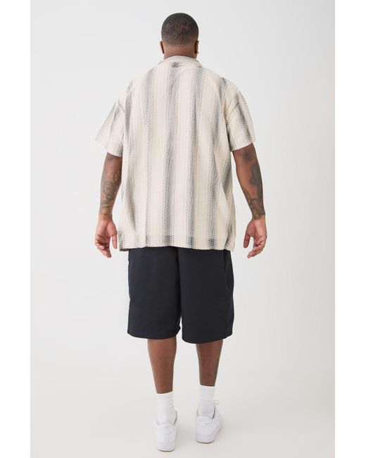 BoohooMAN Plus Short Sleeve Oversized Revere Abstact Open Weave Shirt in Natural für Herren