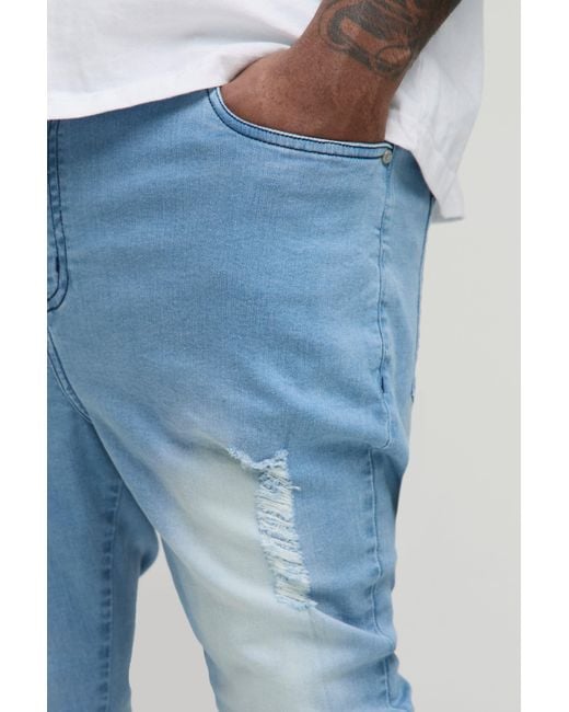 Vaqueros Plus Súper Pitillo Rotos Con Cremallera En El Bajo Boohoo de color Blue