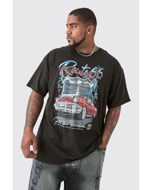 BoohooMAN Plus Route 66 Racer Printed T-shirt In Black for men