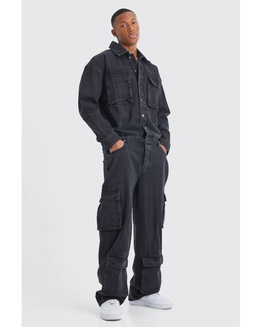 BoohooMAN Blue Oversized Denim Boilersuit for men