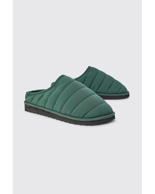 BoohooMAN Green Nylon Quilted Slippers for men