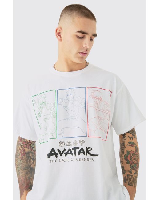 BoohooMAN White Oversized Avatar The Last Airbender License T-Shirt for men