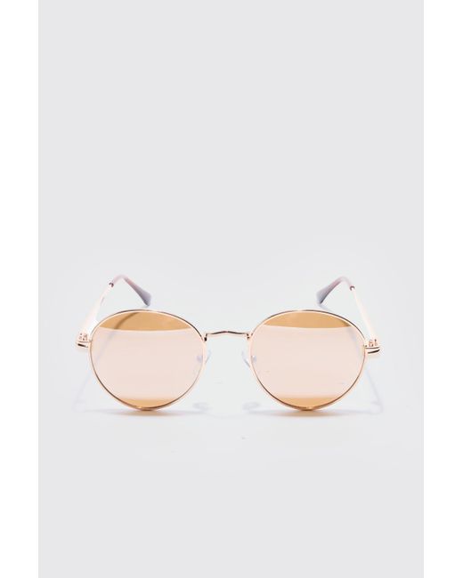 Metal Round Sunglasses In Gold Boohoo de color White