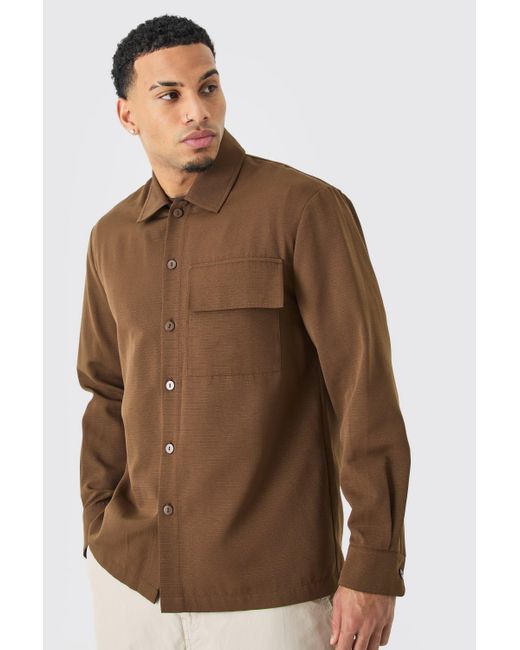 BoohooMAN Brown Regular Long Sleeve Ripstop Overshirt for men