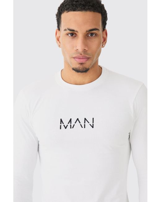 BoohooMAN White Dash Muscle Fit Long Sleeve T-shirt for men
