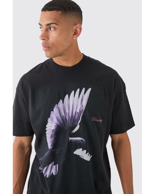 BoohooMAN Oversized Extended Neck Dove Graphic T-shirt in Black für Herren