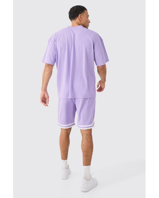 BoohooMAN Oversized Mesh Varsity Top And Basketball Shorts Set in Blue for Men Lyst