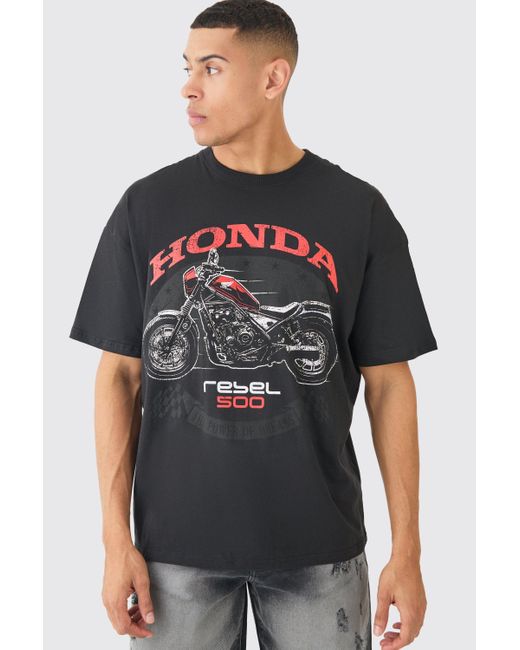 Boohoo Gray Loose Honda Motorcycle License T-shirt