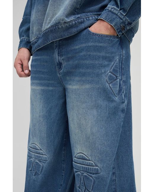Vaqueros Plus Moteros Holgados Con Bajorrelieve Boohoo de color Blue
