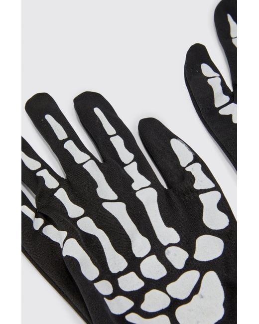 BoohooMAN Black Skeleton Halloween Print Gloves for men