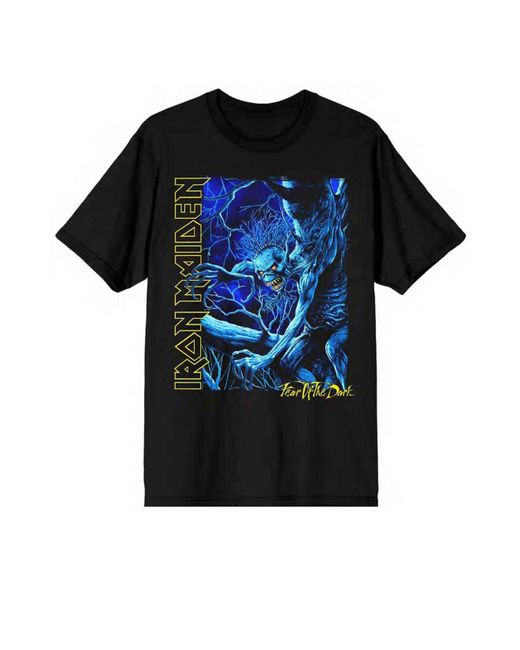BoohooMAN Iron Maiden Fear Of The Dark Blue Tone Eddie Vertical T Shirt for men