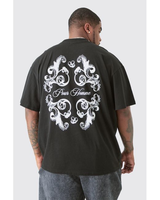 BoohooMAN Gray Plus Oversized Pour Homme Floral Print T-shirt for men