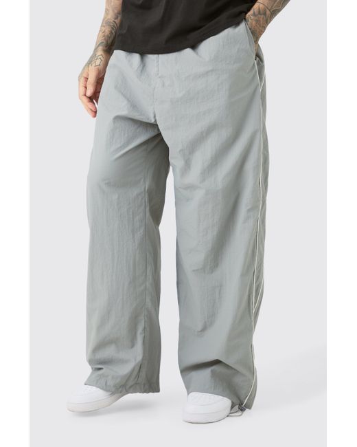 BoohooMAN Gray Tall Side Stripe Parachute Pants for men