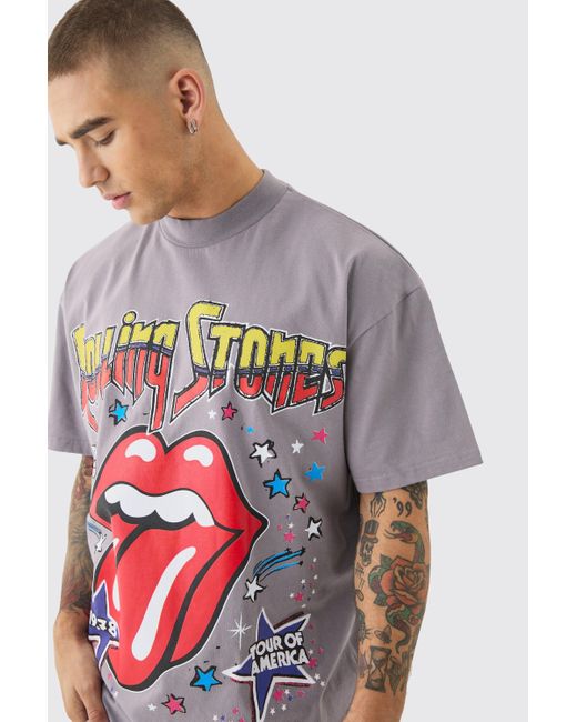 BoohooMAN Red Oversized Rolling Stones Large Scale License T-shirt for men