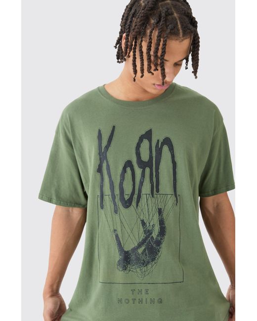 BoohooMAN Green Loose Korn Wash License T-shirt for men