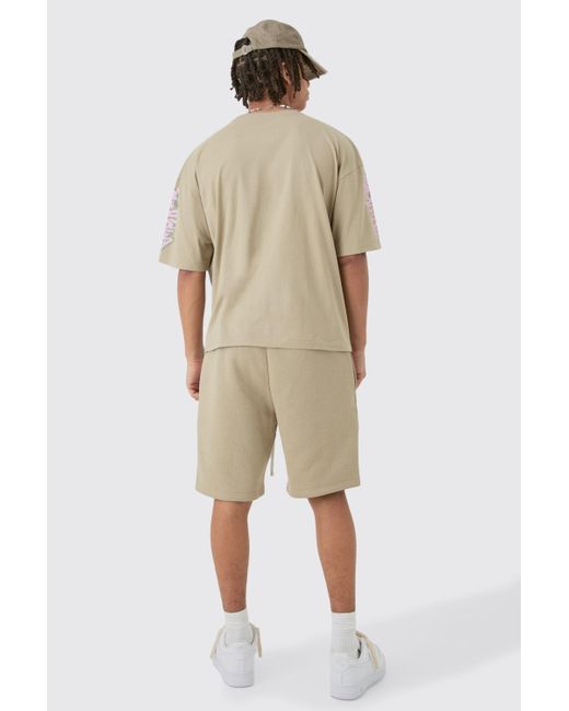 BoohooMAN Loose Fit Graffiti Printed Jersey Shorts in Natural für Herren