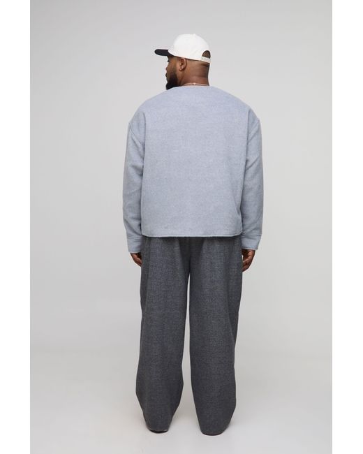 BoohooMAN Gray Plus Collarless Wool Look Boxy Smart Jacket for men