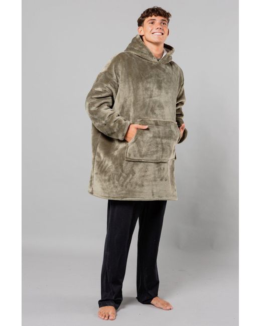 BoohooMAN Natural Tokyo Laundry Hooded Blanket With Kangaroo Pocket for men