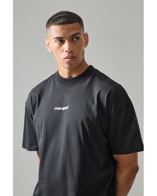 BoohooMAN Black Man Active Oversized Extended Neck Sport Logo T-shirt for men