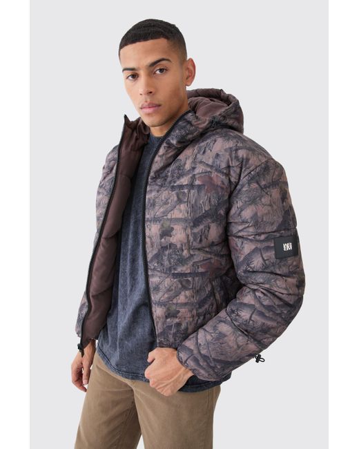 BoohooMAN Brown Reversible Camo Puffer Jacket for men