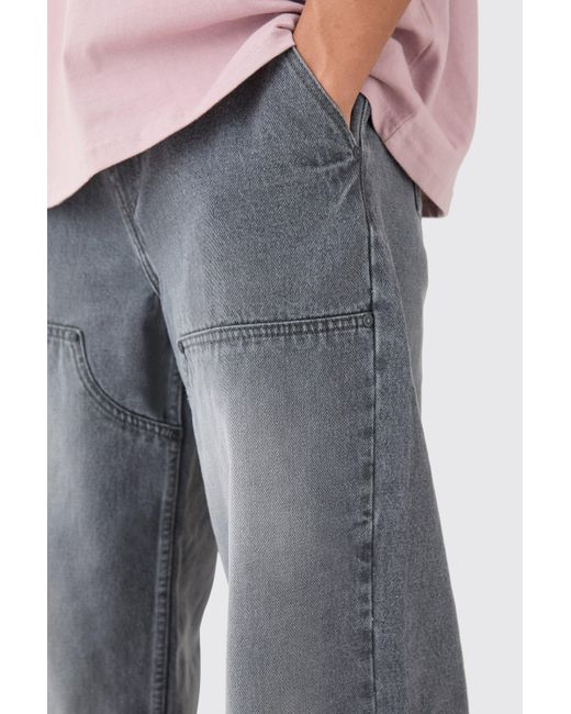 BoohooMAN Gray Baggy Rigid Carpenter Jeans for men