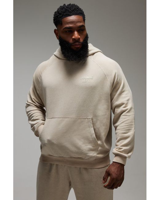 BoohooMAN Gray Active Training Dept Washed Oversized Hoodie for men