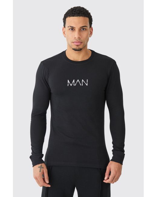 BoohooMAN Black Dash Muscle Fit Long Sleeve T-shirt for men