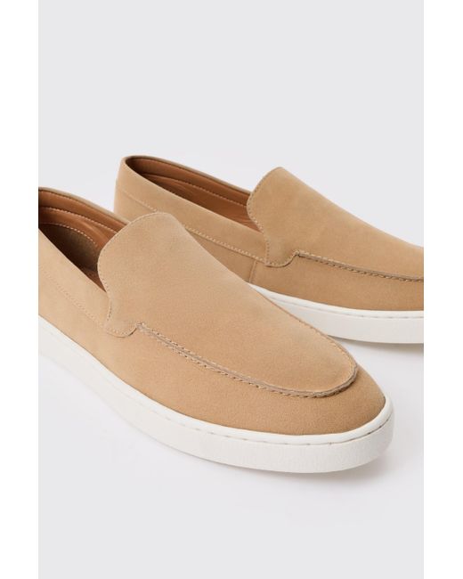 BoohooMAN White Faux Suede Slip On Loafer In Beige for men