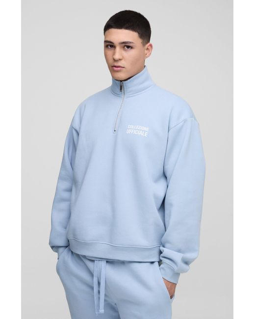 Sudadera Oversize Recta Con Cremallera Y Cuello Alto Boohoo de color Blue