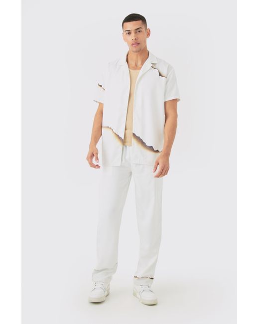 BoohooMAN White Soft Twill Oversized Printed Shirt & Trouser Set for men