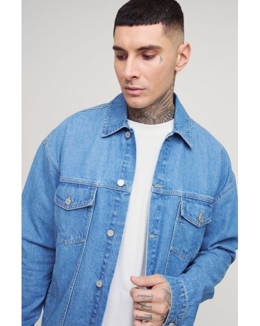 BoohooMAN Tall klassische Oversize Jeansjacke in Blue für Herren
