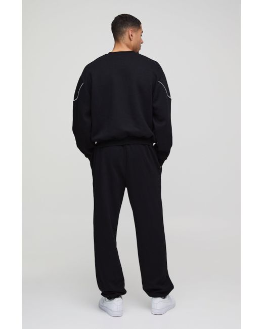 BoohooMAN Blue Oversized Boxy Bm Piping Sweatshirt Tracksuit for men