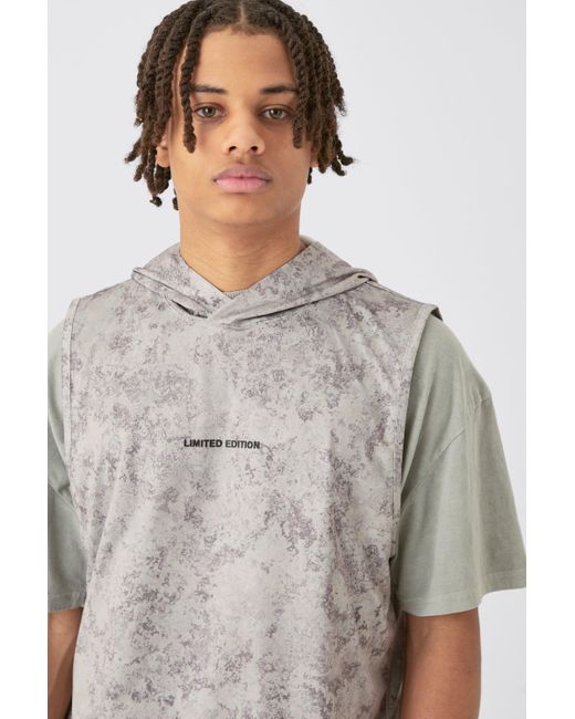 BoohooMAN Concrete Print Basketball Hooded vest in Gray für Herren
