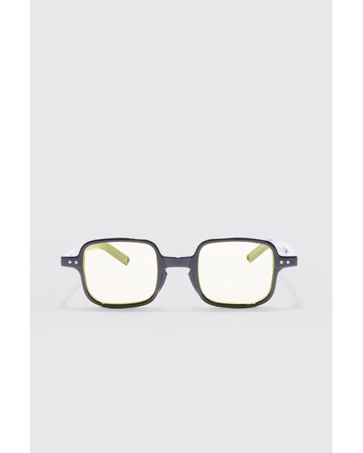 BoohooMAN Square Yellow Lens Sunglasses In Black in White für Herren
