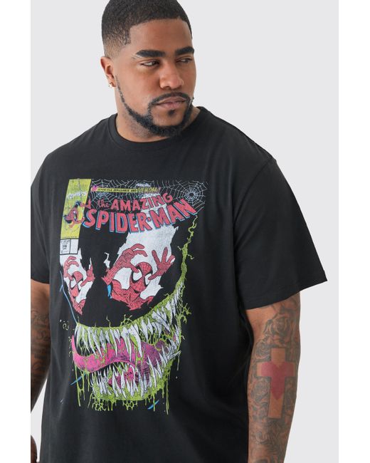 BoohooMAN Plus Spider Man T-shirt In Black in Gray für Herren