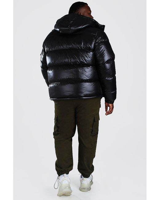 high shine hooded puffer jacket boohooman
