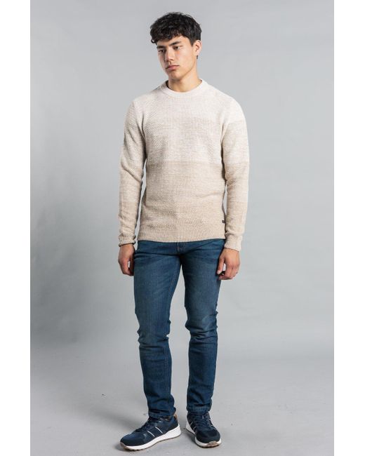 BoohooMAN Natural Tokyo Laundry Colour-block Crew Neck Knit Jumper for men