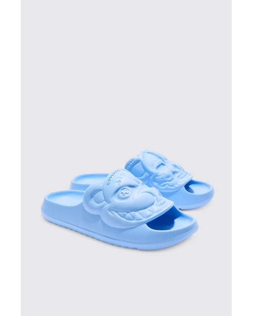 Sandalias Perforadas Con Estampado De Osito Malvado Boohoo de color Blue