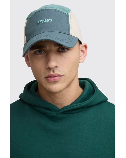 BoohooMAN Green Lightweight Nylon Panel Cap for men