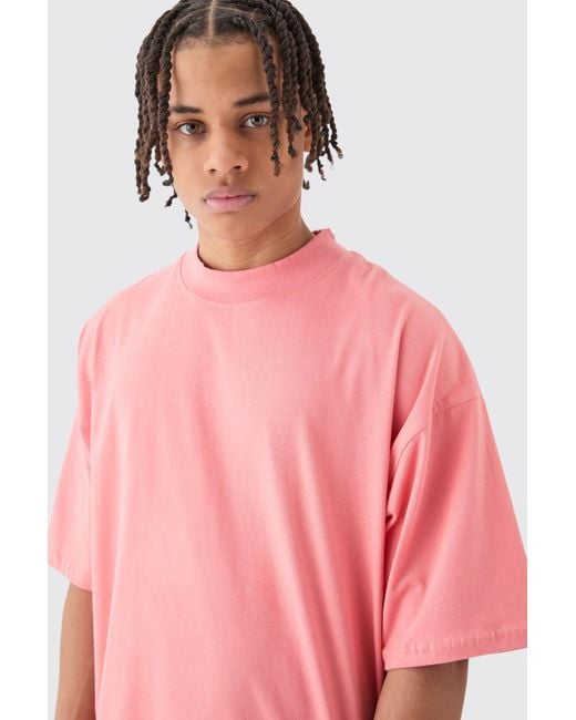 BoohooMAN Pink Oversized Boxy Extended Neck T-shirt for men